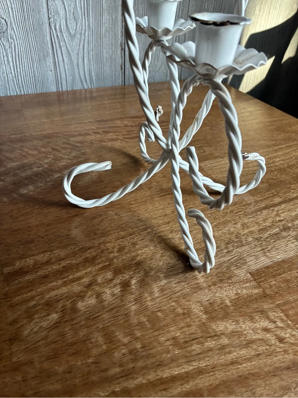 Vintage White Metal Twisted Rope Candle Holder